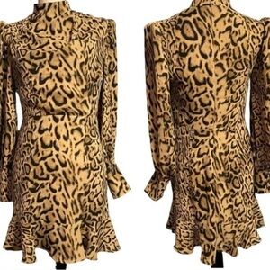 Express Leopard Print Draped Mock Neck Mini Dress